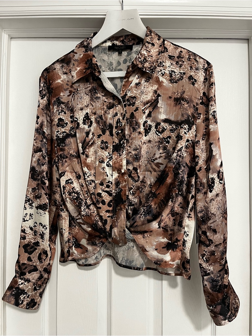 Animal print with Multi Twist-Front Button-Down Blouse